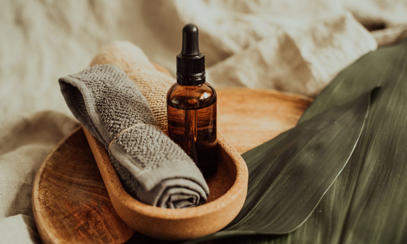 Aromatherapy oil and towel